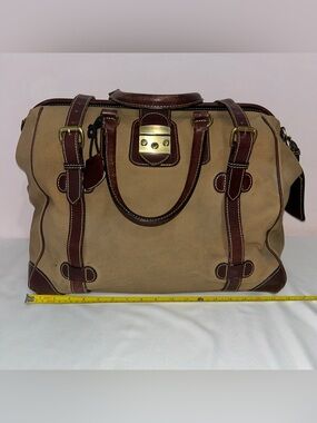 Mulholland Large Canvas Leather Duffle Weekender Bag Khaki Tan Vintage Lock READ